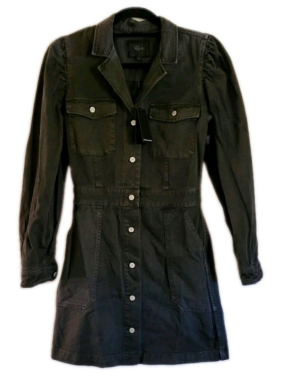 Rails LISETTE Denim Mini Short Dress Lng Sleeve Button Down Front Black Designer